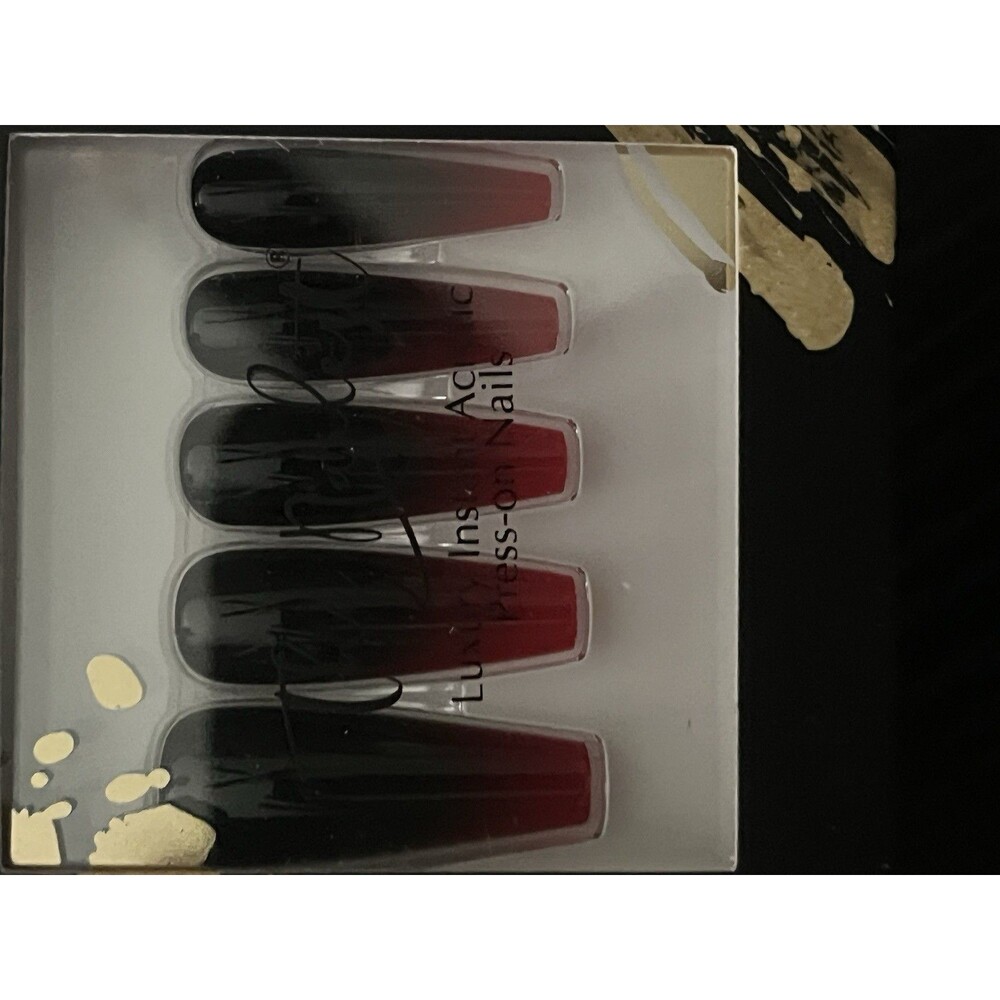 The Nailest Acrylic Press-On Nails Black/Red Ombre Coffin Long Shiny Full Cover